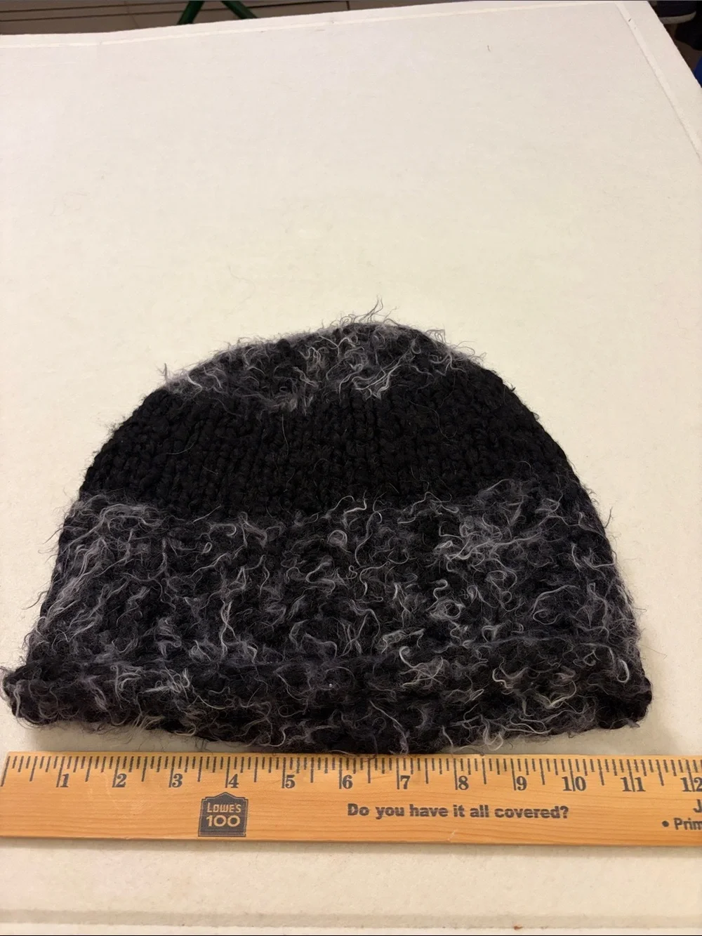 Handmade beanie, black and grey yarn